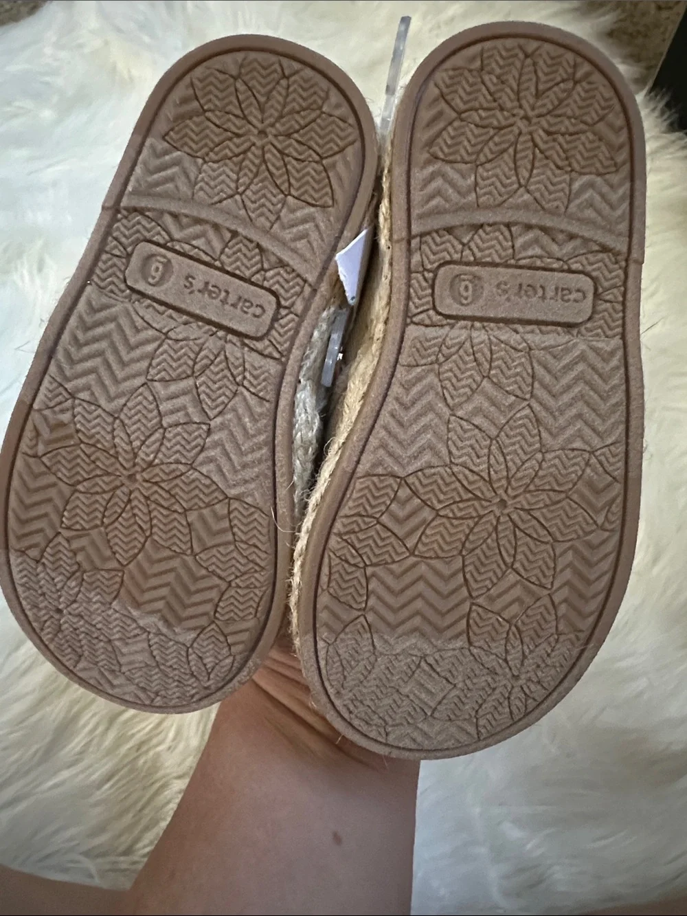 Carter's Beige Slip-On Kids Espadrilles with Pink Flower & Rainbow